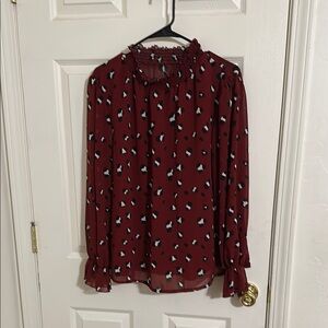 SHEIN Red Ruffled Long Sleeve Blouse with Bib Collar